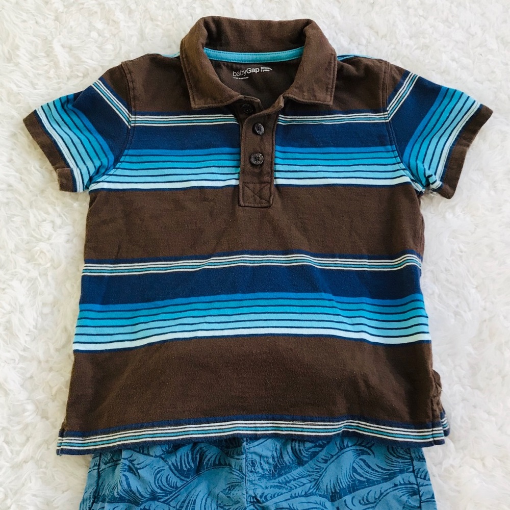 Gap brown and blue striped polo shirt